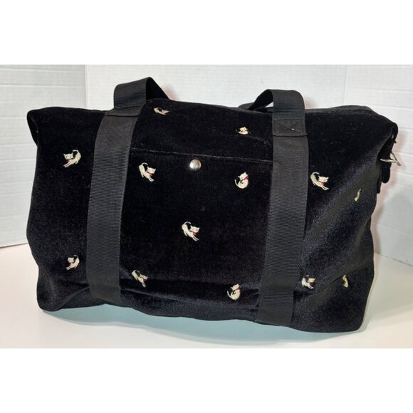 Black Velvet Duffle Bag Embroidered Gold Kitty Design Cat Lover - Picture 1 of 9